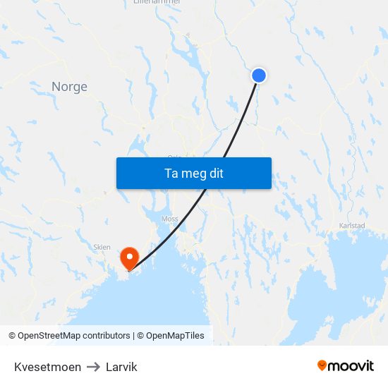 Kvesetmoen to Larvik map