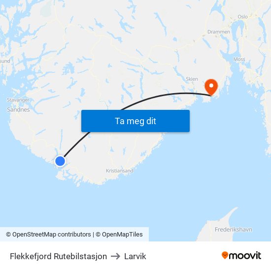 Flekkefjord Rutebilstasjon to Larvik map