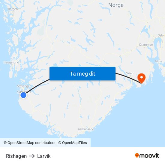 Rishagen to Larvik map