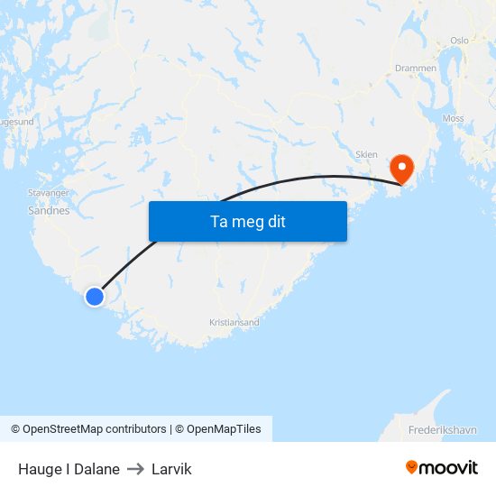 Hauge I Dalane to Larvik map