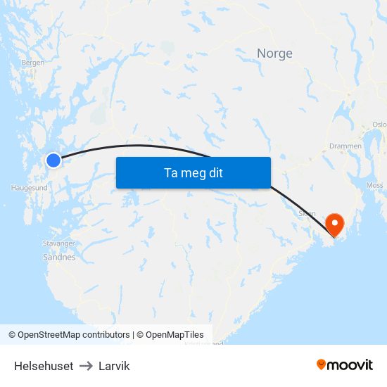 Helsehuset to Larvik map
