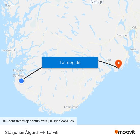 Stasjonen Ålgård to Larvik map