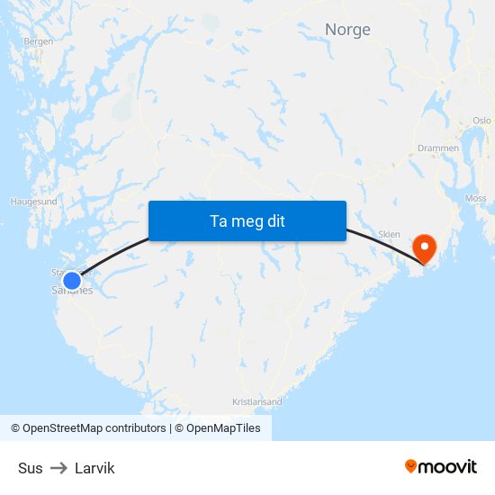 Sus to Larvik map
