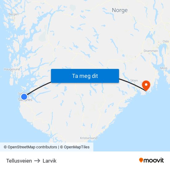 Tellusveien to Larvik map