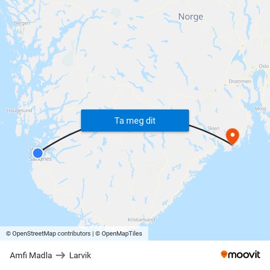Amfi Madla to Larvik map