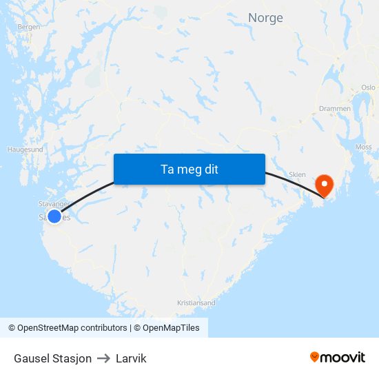 Gausel Stasjon to Larvik map