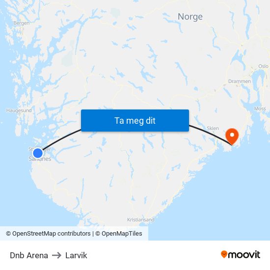 Dnb Arena to Larvik map