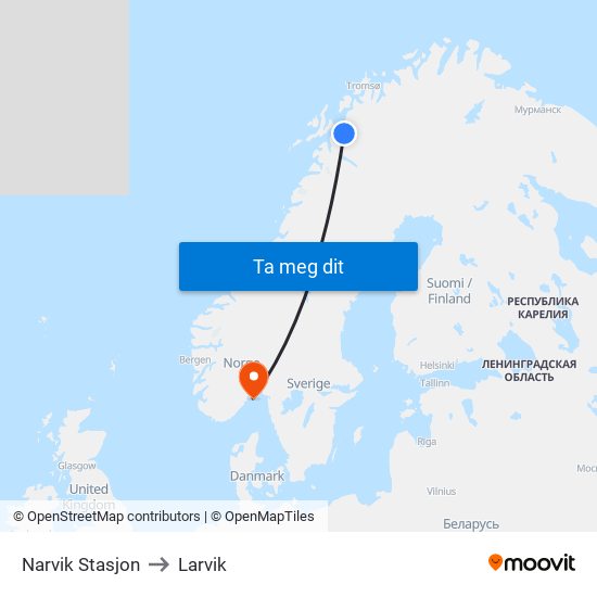 Narvik Stasjon to Larvik map