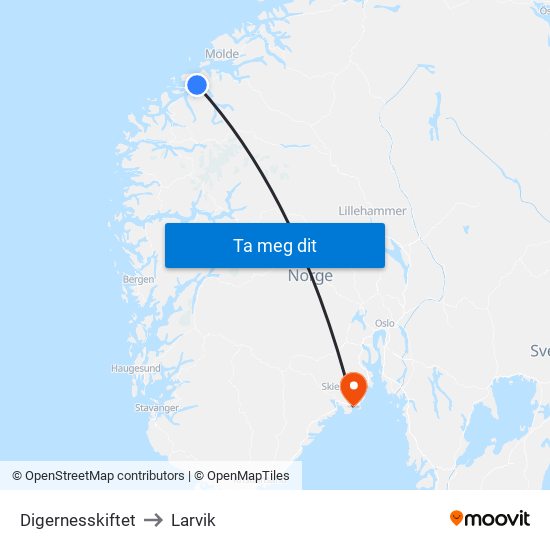 Digernesskiftet to Larvik map