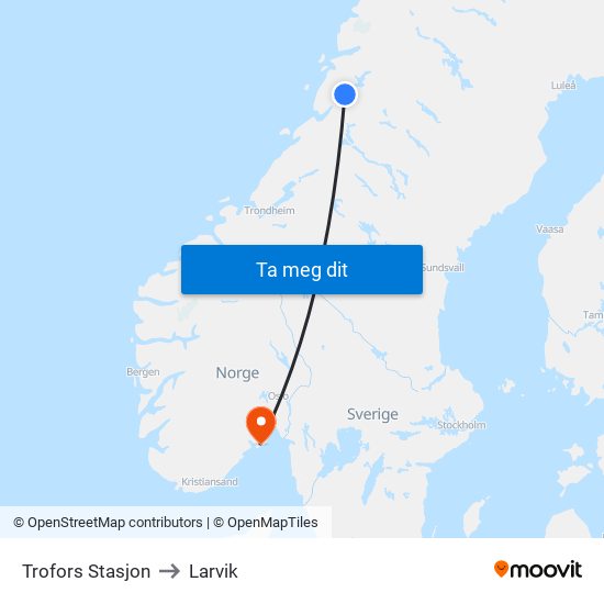 Trofors Stasjon to Larvik map