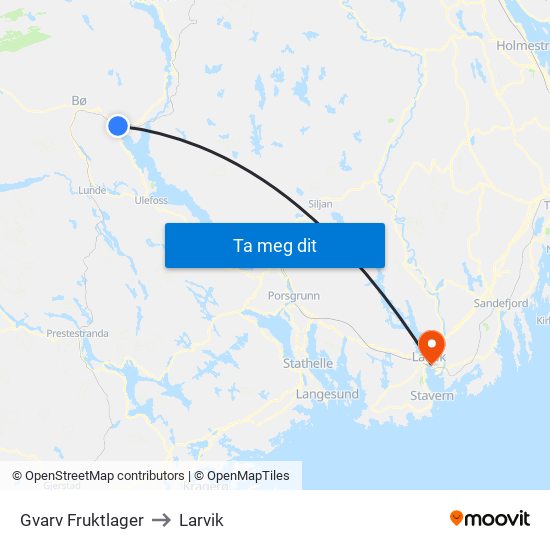 Gvarv Fruktlager to Larvik map