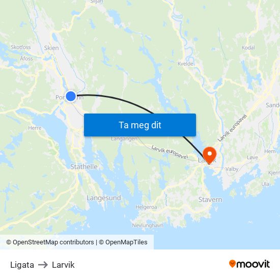 Ligata to Larvik map
