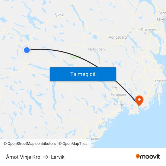 Åmot Vinje Kro to Larvik map