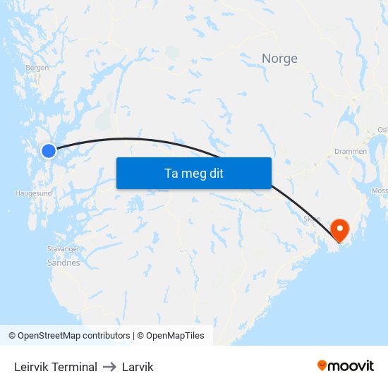 Leirvik Terminal to Larvik map