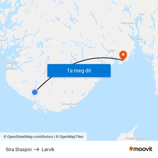 Sira Stasjon to Larvik map