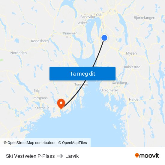 Ski Vestveien P-Plass to Larvik map