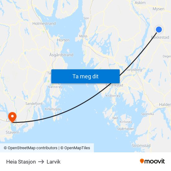 Heia Stasjon to Larvik map