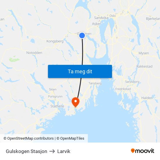 Gulskogen Stasjon to Larvik map