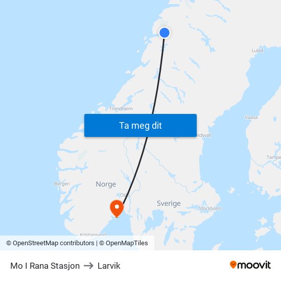 Mo I Rana Stasjon to Larvik map