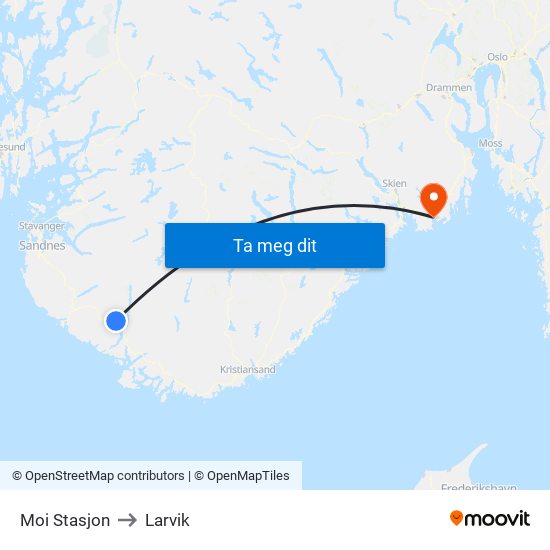 Moi Stasjon to Larvik map