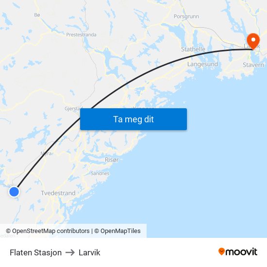 Flaten Stasjon to Larvik map