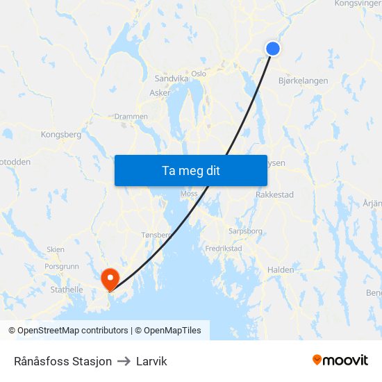 Rånåsfoss Stasjon to Larvik map