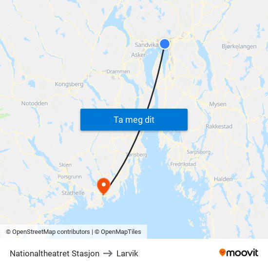 Nationaltheatret Stasjon to Larvik map