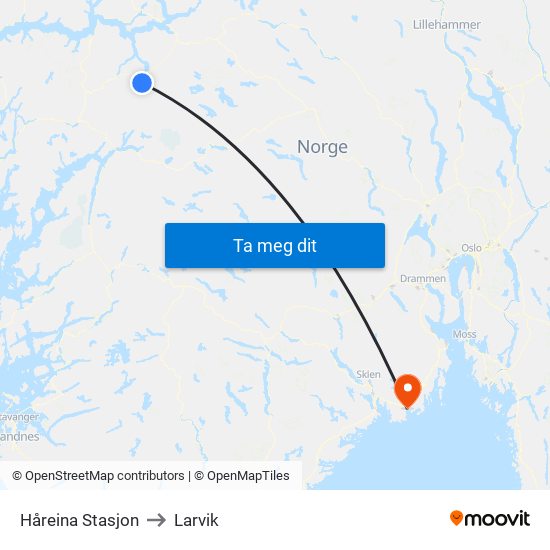 Håreina Stasjon to Larvik map