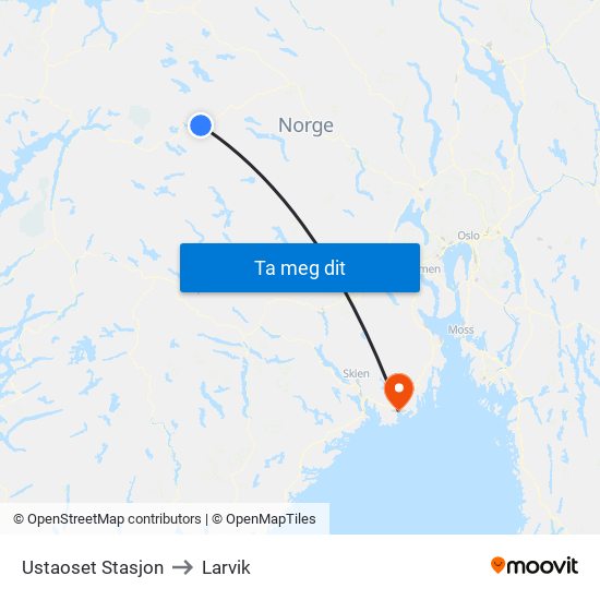 Ustaoset Stasjon to Larvik map