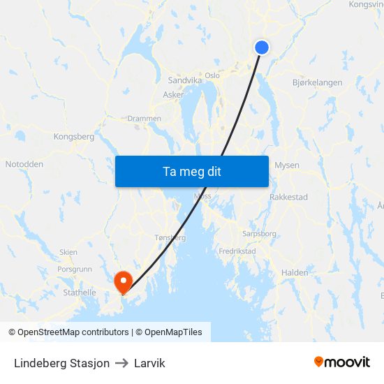 Lindeberg Stasjon to Larvik map