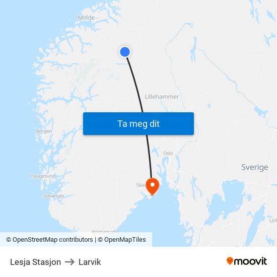 Lesja Stasjon to Larvik map
