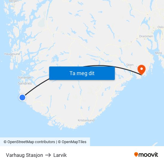 Varhaug Stasjon to Larvik map