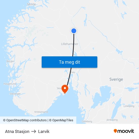 Atna Stasjon to Larvik map