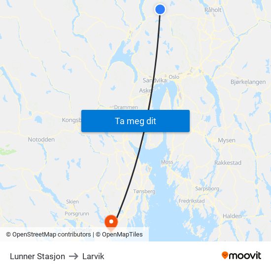 Lunner Stasjon to Larvik map