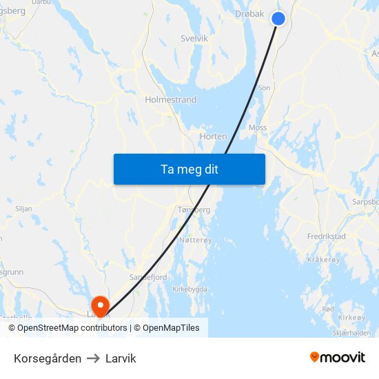 Korsegården to Larvik map