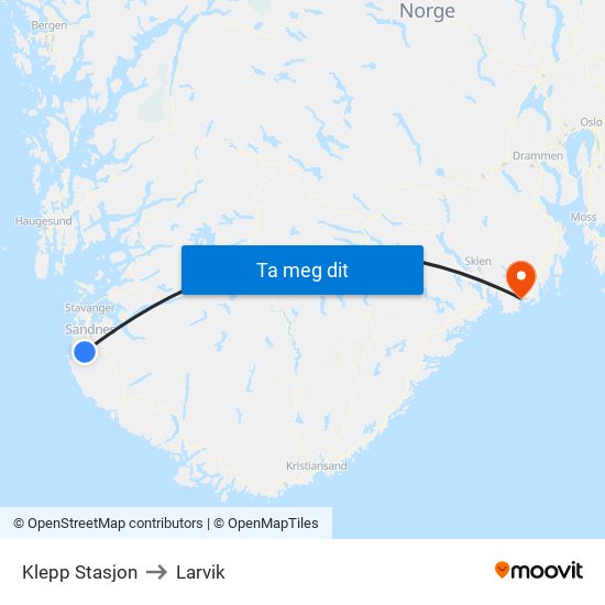 Klepp Stasjon to Larvik map