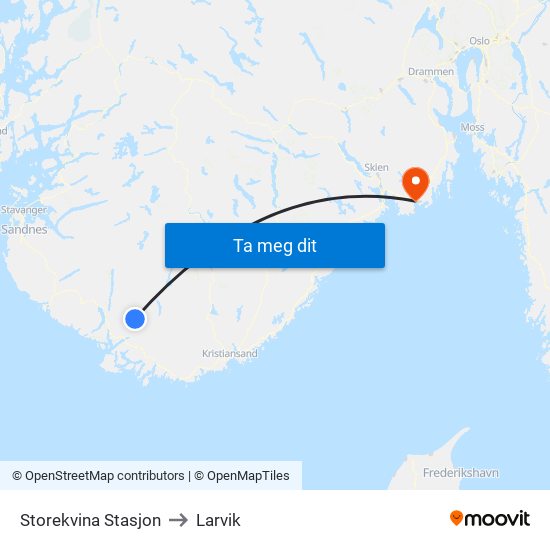 Storekvina Stasjon to Larvik map