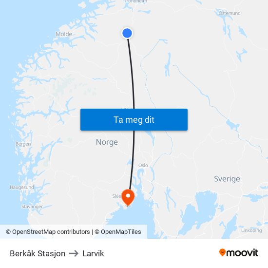 Berkåk Stasjon to Larvik map