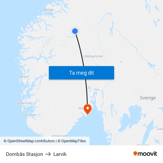 Dombås Stasjon to Larvik map