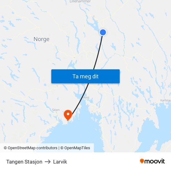 Tangen Stasjon to Larvik map