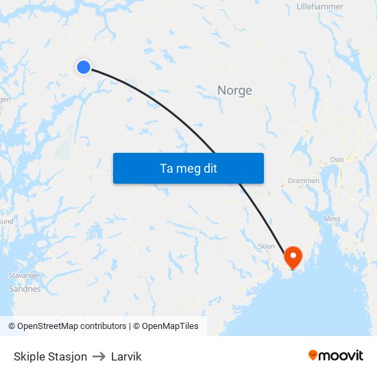 Skiple Stasjon to Larvik map