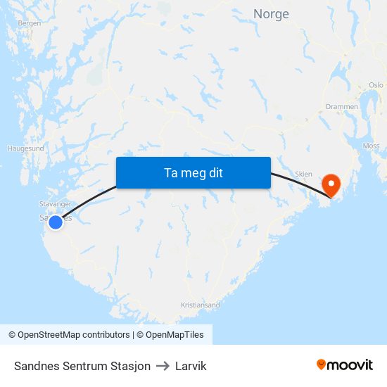 Sandnes Sentrum Stasjon to Larvik map