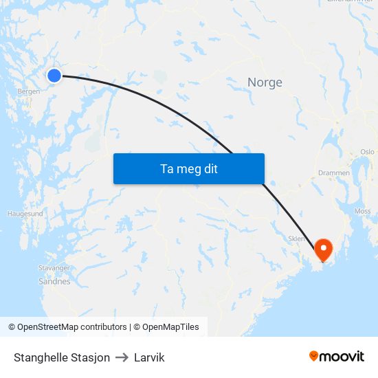 Stanghelle Stasjon to Larvik map