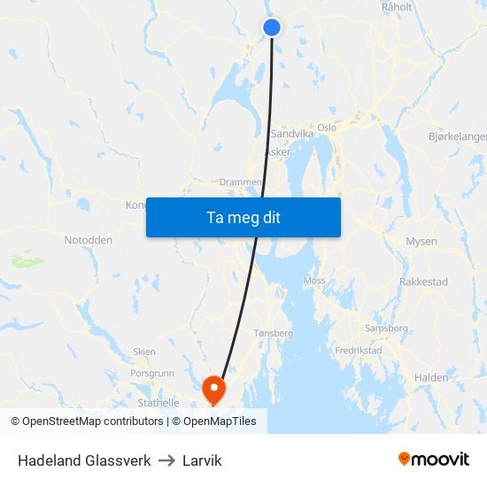 Hadeland Glassverk to Larvik map