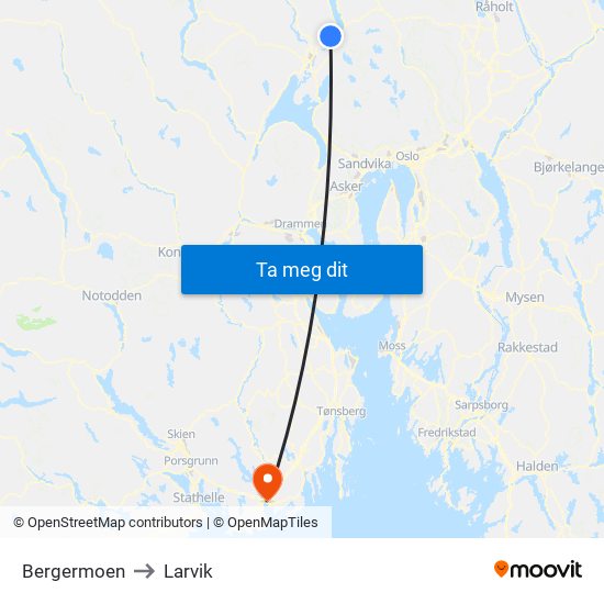 Bergermoen to Larvik map