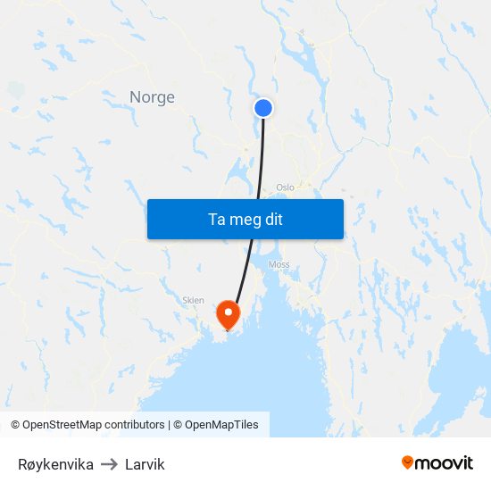 Røykenvika to Larvik map
