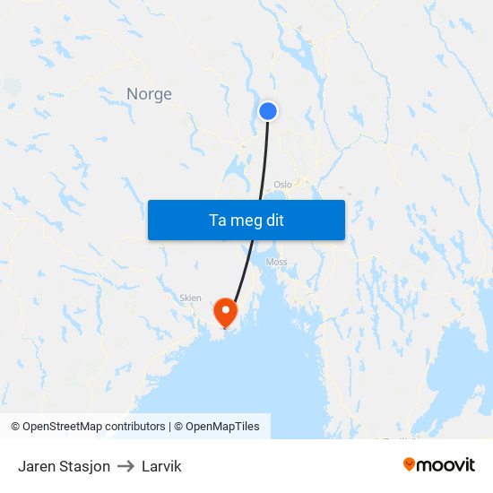 Jaren Stasjon to Larvik map