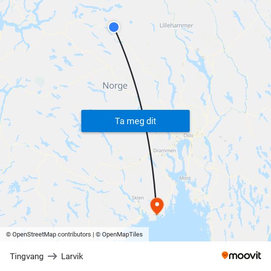 Tingvang to Larvik map