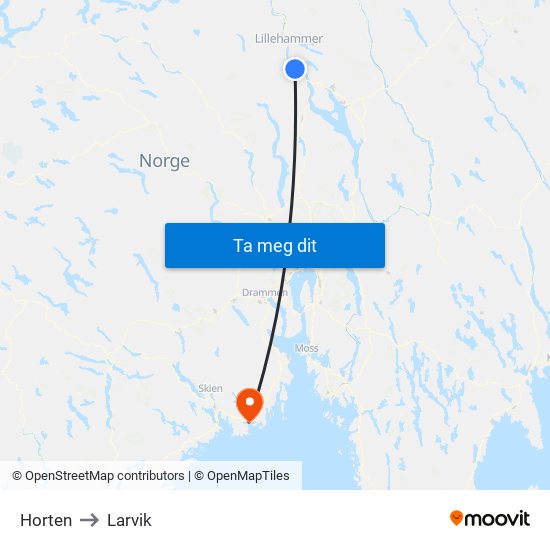Horten to Larvik map