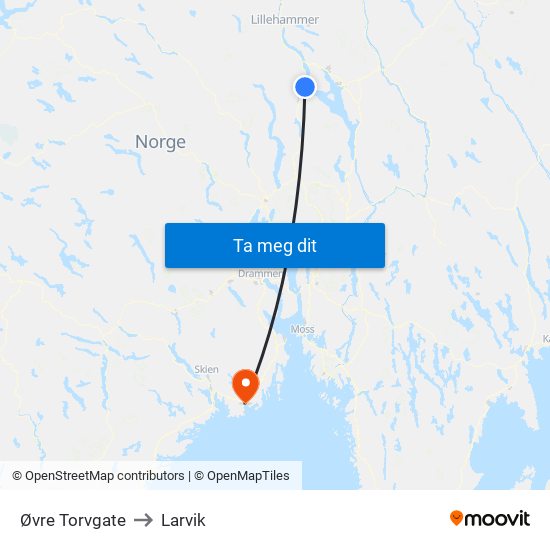 Øvre Torvgate to Larvik map